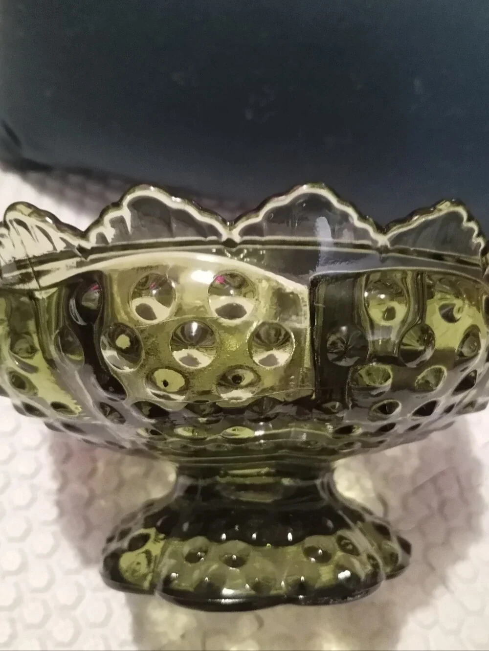 Fenton Glass Hobnail Colonial Green Footed Six Candle Candle Holder#FREE PILLOW